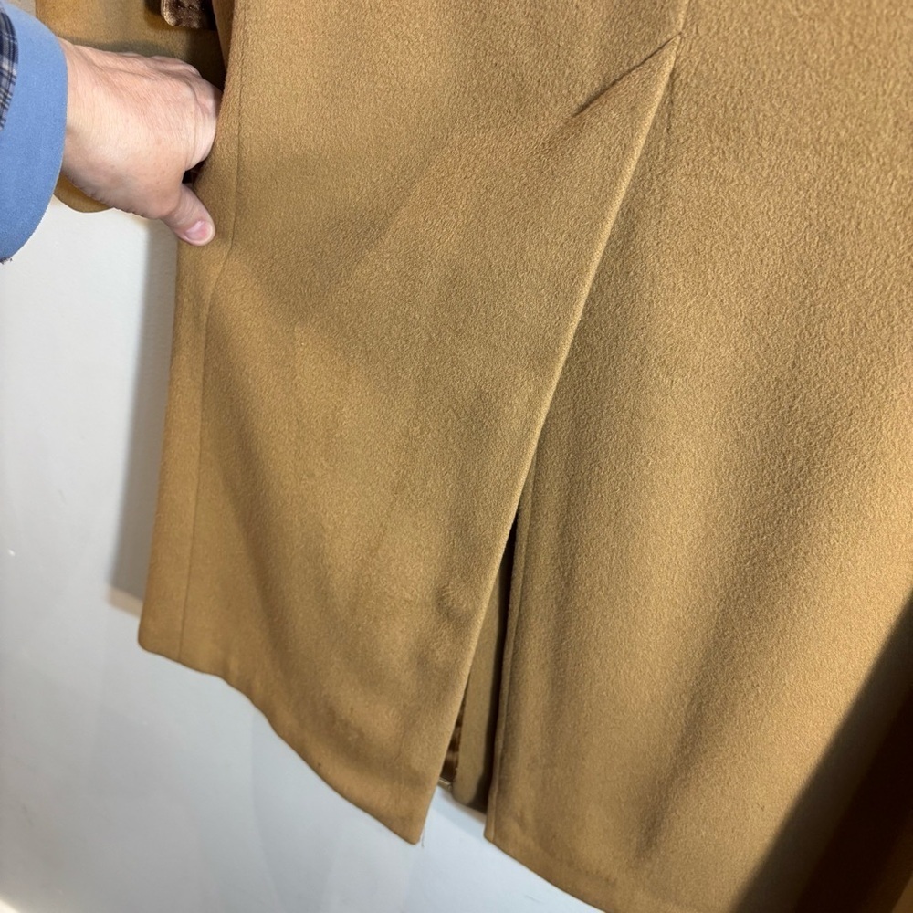 THE FOURSOME Sz L (estimated) 100% Cashmere Camel Coat Union Made Peak Lapel - Picture 10 of 12